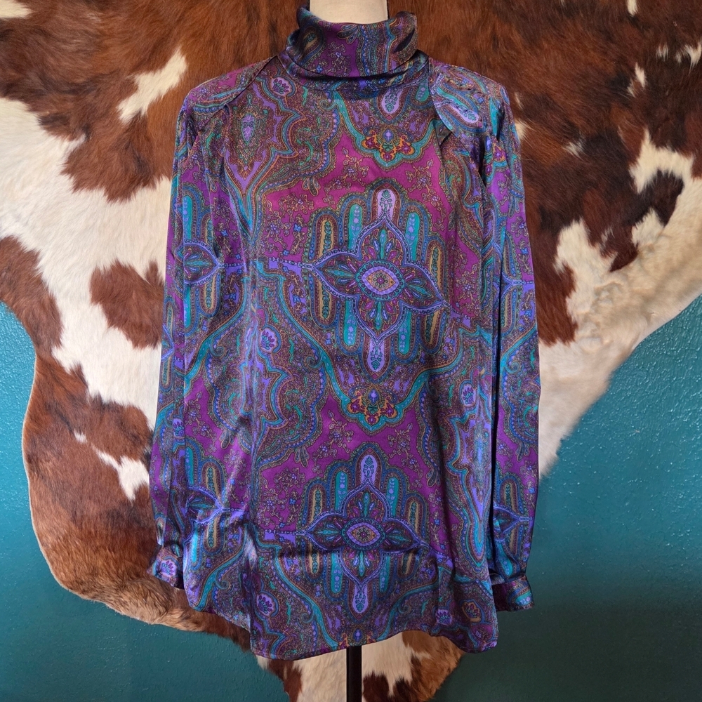 Pappagallo Multicolor Paisley Turtleneck Blouse